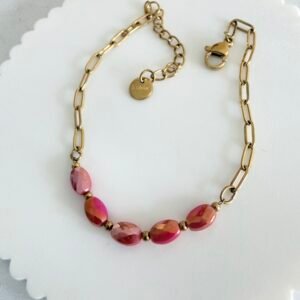 Pulsera Acero Dorado Art628d Fucsia