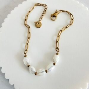 Pulsera Acero Dorado Art628d Blanca
