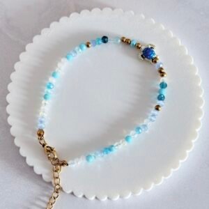 Pulsera Hilo Terminación Acero Dorado Tortuga Mediana