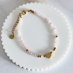 Pulsera Hilo Terminación Acero Dorado Corazon Mediano