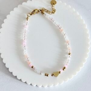 Pulsera Hilo Terminación Acero Dorado Corazon Pequeño