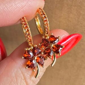 Aros Trebol Acero Dorado - Rojo