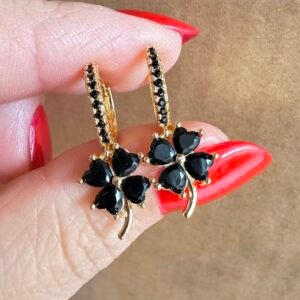 Aros Trebol Acero Dorado - Negro
