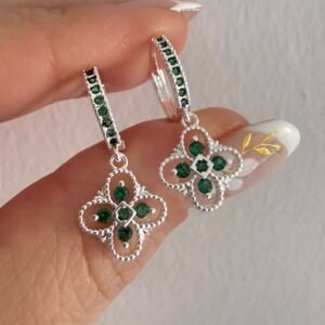 Aros Acero Blanco Art977 Flor Verde