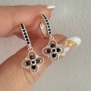 Aros Acero Blanco Art977 Flor Negra