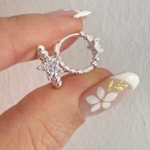 Aros Acero Blanco Art958 Estrella Lila