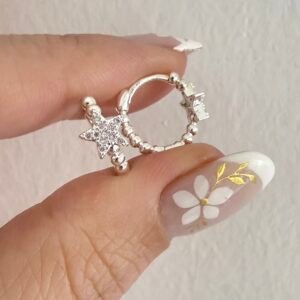 Aros Acero Blanco Art958 Estrella Rosa