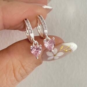 Aros Acero Blanco Art537 Corazon Rosa