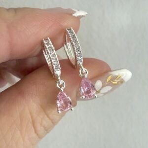 Aros Acero Blanco Art537 Gota Rosa
