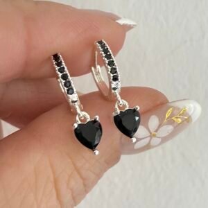 Aros Acero Blanco Art537 Corazon Negro