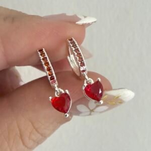 Aros Acero Blanco Art537 Corazon Rojo