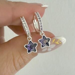 Aros Acero Blanco Art978 Estrella Lila