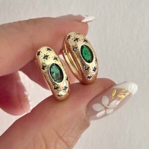 Aros Acero Dorado Art552 Verde
