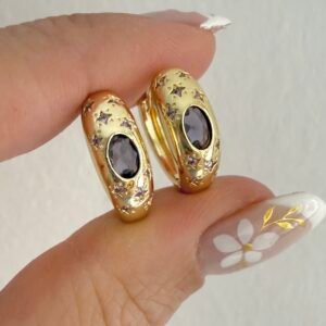 Aros Acero Dorado Art552 Lila