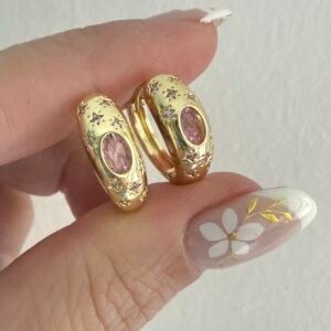 Aros Acero Dorado Art552 Rosa