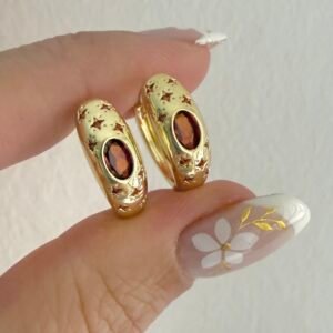 Aros Acero Dorado Art552 Rojo